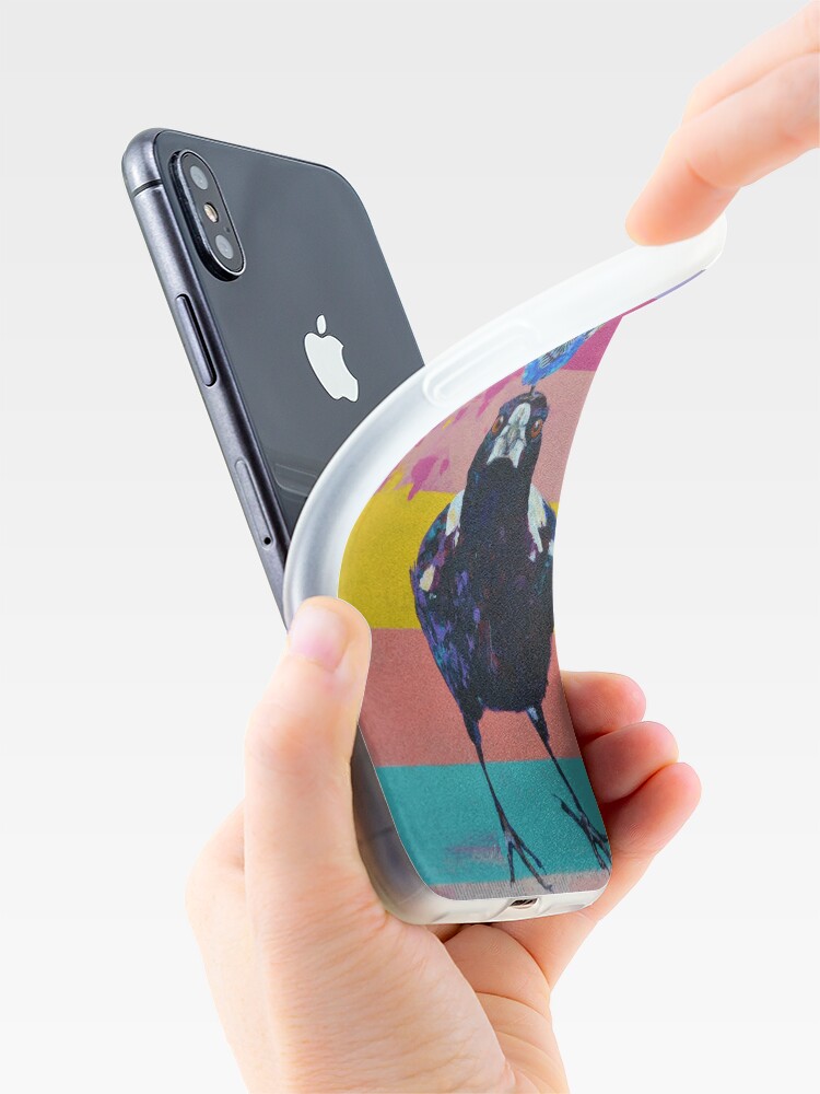 Vista alternativa de Funda de iPhone  cuadro de Urraca australiana y Periquito azul, impresión artística.
