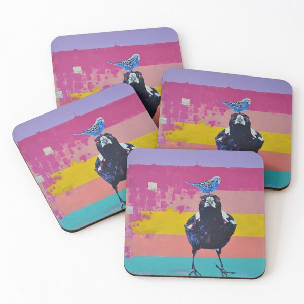 Item preview,  painting of Australian Magpie and Blue Budgie, art print. designed and sold by Cat Leonard.