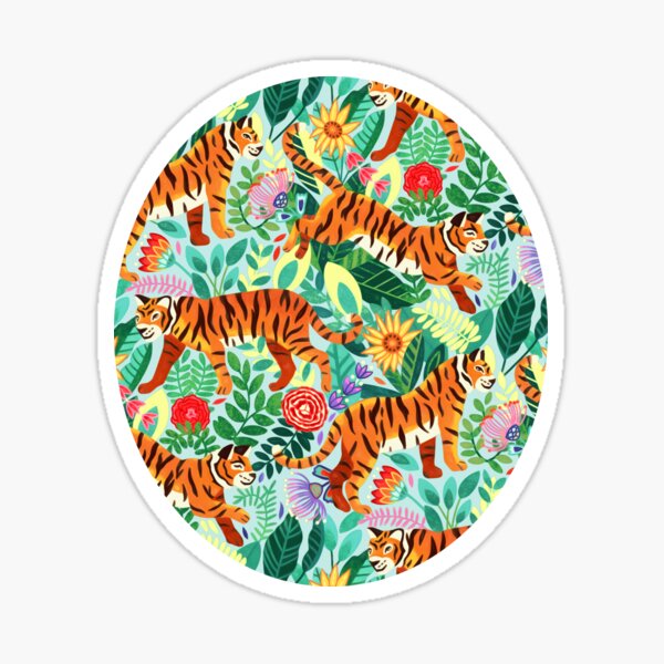 Vista previa del artículo con la obra «Próspera Tiger Tangle y Funky Flora», diseñado y vendido por TigaTiga.