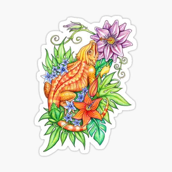 Bearded dragon in flowers Sticker