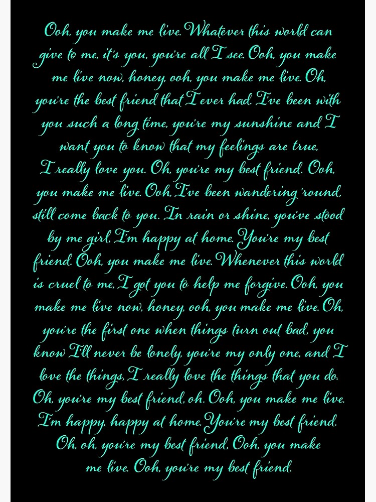 You're My Best Friend - Queen (lyrics) v.3 Poster for Sale by