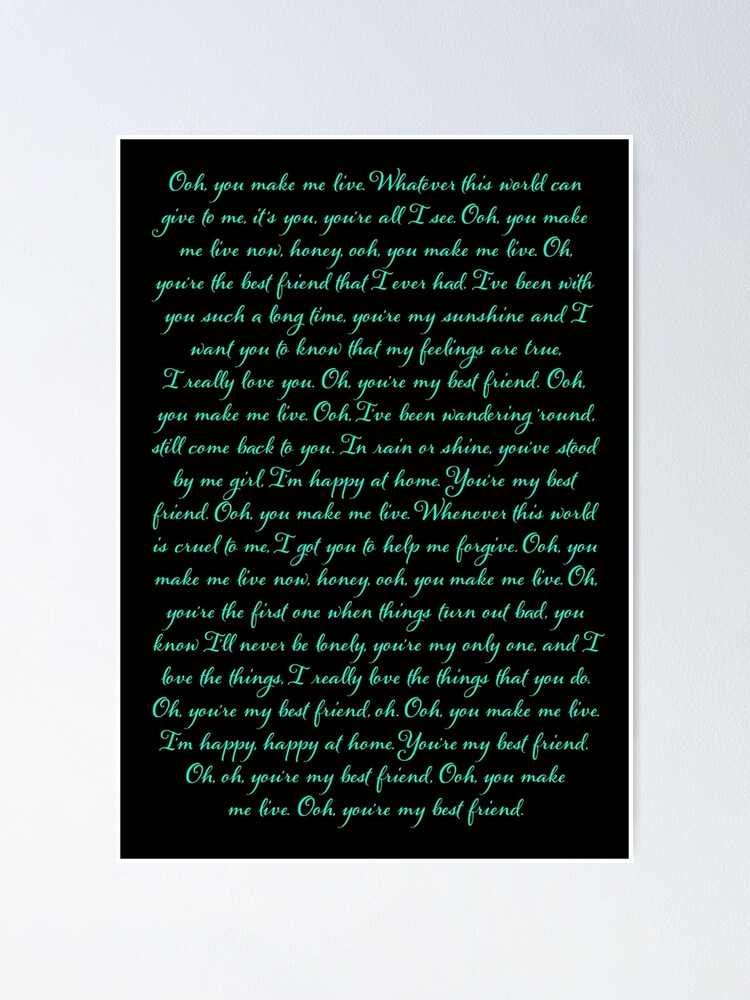You're My Best Friend - Queen (lyrics) v.3 Poster for Sale by