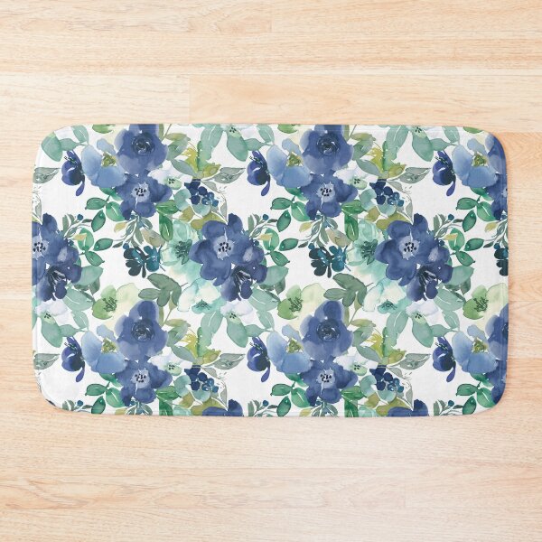 Item preview, Navy Blue Mint Watercolor Floral Pattern designed and sold by tsuttles.