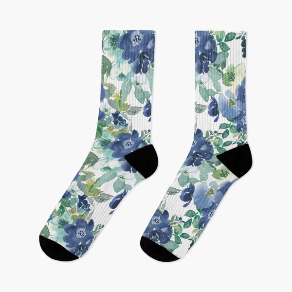 Item preview, Navy Blue Mint Watercolor Floral Pattern designed and sold by tsuttles.