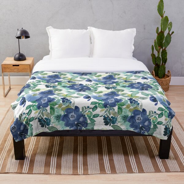 Item preview, Navy Blue Mint Watercolor Floral Pattern designed and sold by tsuttles.