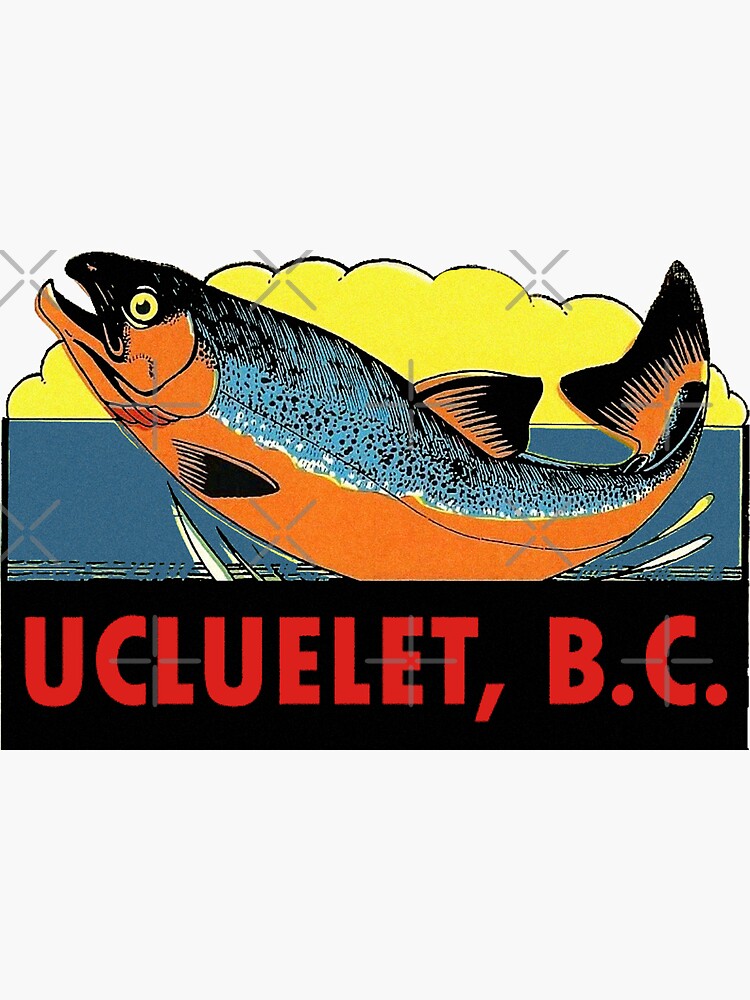 Ucluelet BC Salmon Fishing Vintage Travel Decal by hilda74