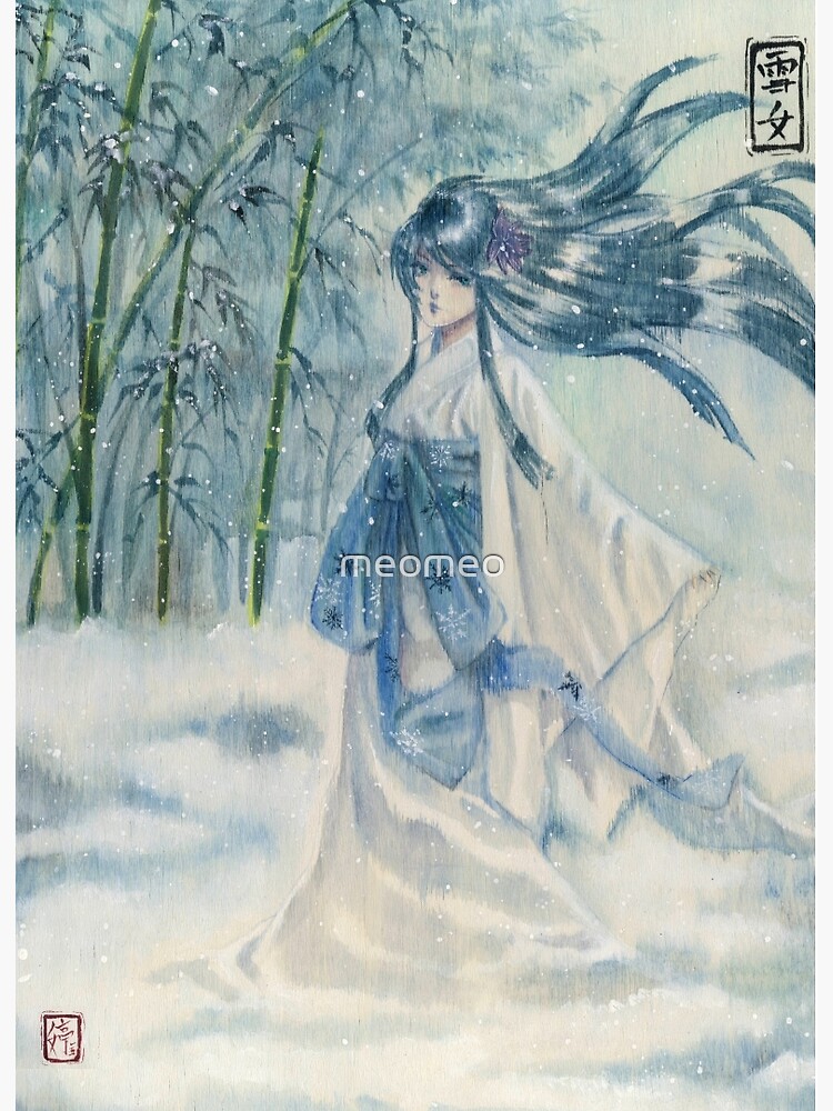 yuki onna snow girl japanese mythology art board print by meomeo redbubble