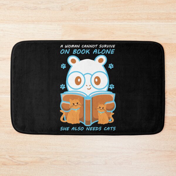Item preview, a woman cannot survive on book alone she also needs cats-funny animals typography designed and sold by Hartics.