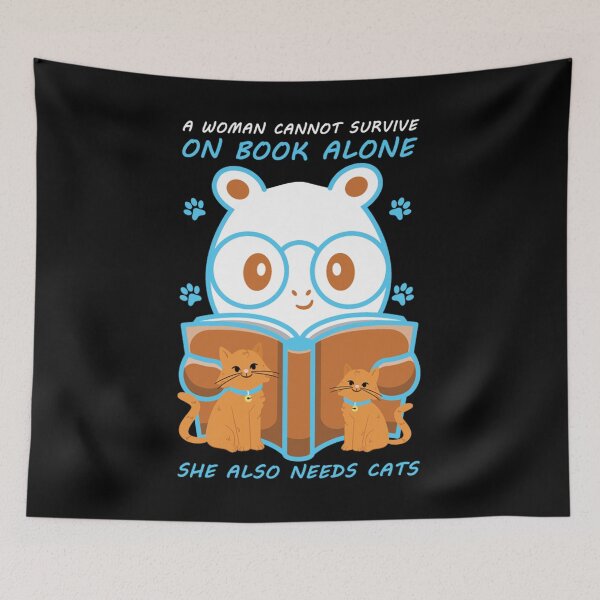 Item preview, a woman cannot survive on book alone she also needs cats-funny animals typography designed and sold by Hartics.