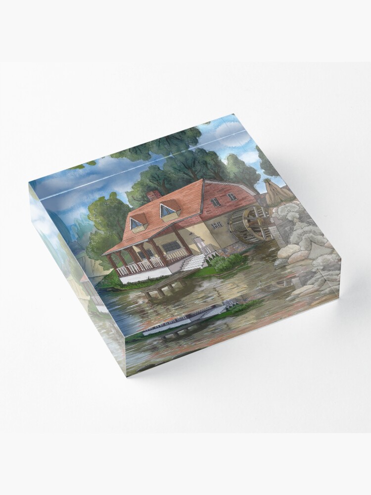 Thumbnail 3 of 5, Acrylic Block, Old water mill by the river designed and sold by MarkozeArts.