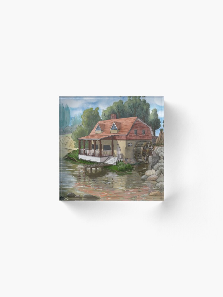 Thumbnail 2 of 5, Acrylic Block, Old water mill by the river designed and sold by MarkozeArts.