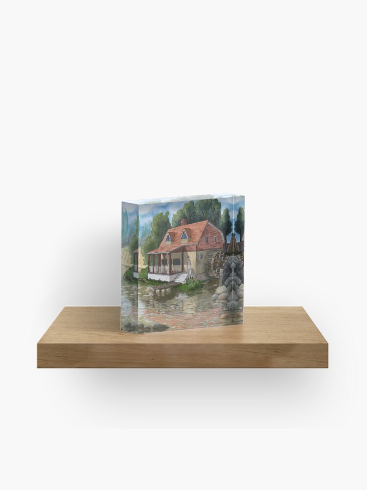 Thumbnail 1 of 5, Acrylic Block, Old water mill by the river designed and sold by MarkozeArts.