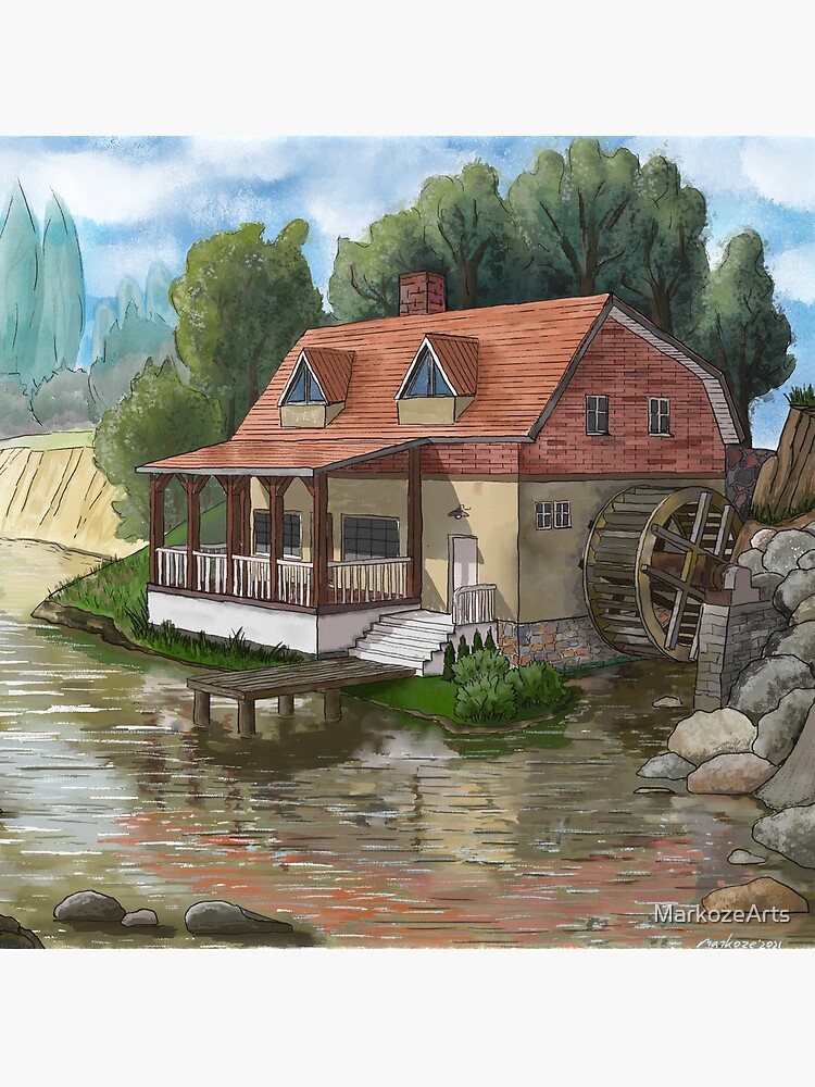 Thumbnail 5 of 5, Acrylic Block, Old water mill by the river designed and sold by MarkozeArts.