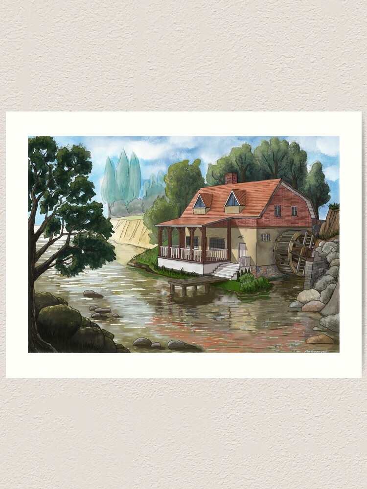 Thumbnail 2 of 3, Art Print, Old water mill by the river designed and sold by MarkozeArts.