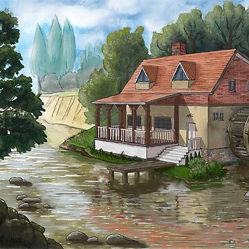 Artwork thumbnail, Old water mill by the river by MarkozeArts