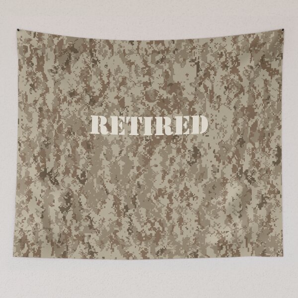 Item preview, NWU type II AOR-1, desert digital camouflage pattern swatch. US. Marines, US.Navy text: RETIRED typographic designed and sold by NineJuly.