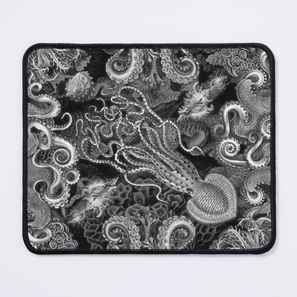 Item preview, Octopus Squid Kraken Art Tentacles Seashell Deep Sea Ocean Creatures Lover (Black & White, Alt) designed and sold by Mechanical Whispers.