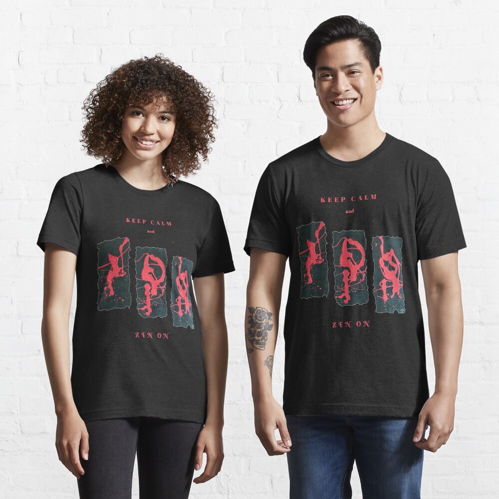 RED AND BLACK KEEP CALM AND ZEN ON BRITISH FUNNY QUOTE Essential T-Shirt
