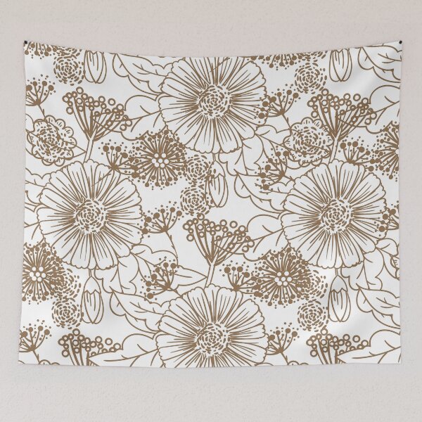 Item preview, Brown and White Hand Drawn Floral Pattern Pairs DE 2022 Trending Color Brown Bear DE6140 designed and sold by ColorOfTheYears.