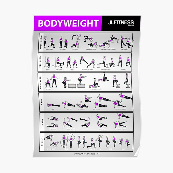 Female Bodyweight Poster- 32 Illustrated Exercises Poster