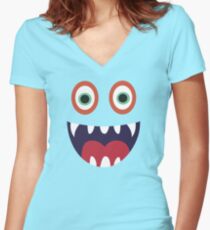 Cool Happy Monster Face T-shirt Cute Smily Face Kids Tshirt Women's Fitted V-Neck T-Shirt