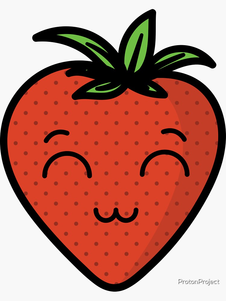 "Happy Kawaii Strawberry" Sticker for Sale by ProtonProject Redbubble