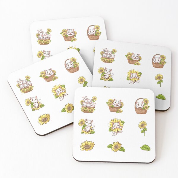 Item preview, Sunflower Cat Bundle, Paw Art Set, Kawaii White Cat With Flower designed and sold by DearSunny.