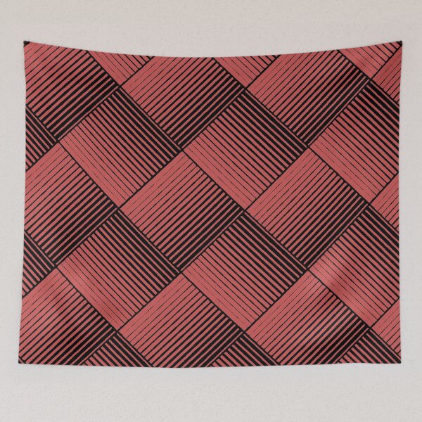 Item preview, Black and Dark Pink Square Mosaic Stripe Pattern Pairs DE 2022 Trending Color Deep Hibiscus DE5083 designed and sold by ColorOfTheYears.