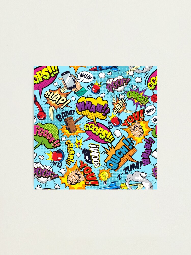 Comic Book Pattern Cartoon Sound Onomatopoeia Bubbles Photographic Print