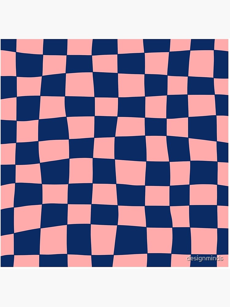 Hand Drawn Checkerboard Pattern (navy blue/pink) Art Board Print