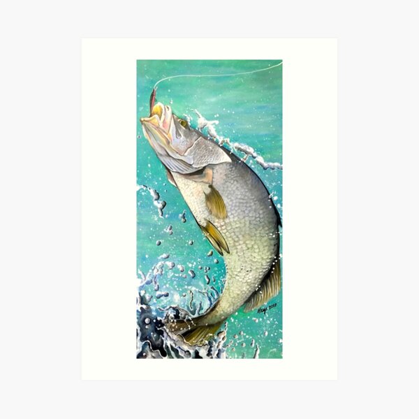 SRA2 Digital Art print of Barramundi illustration pen and ink barra ...