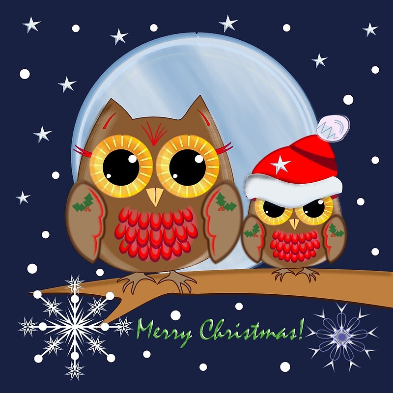 "Cute Christmas Owls & Merry Christmas text" Throw Pillows ...