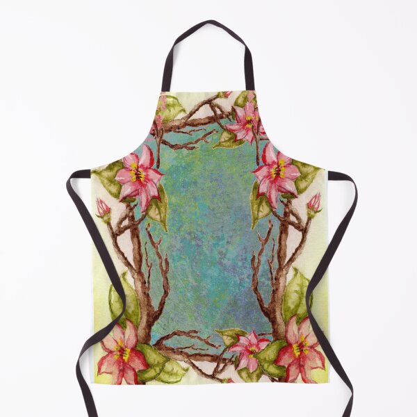 Item preview, red flowers, spring tree branch border, tie dye abstract designed and sold by Dawna Morton.