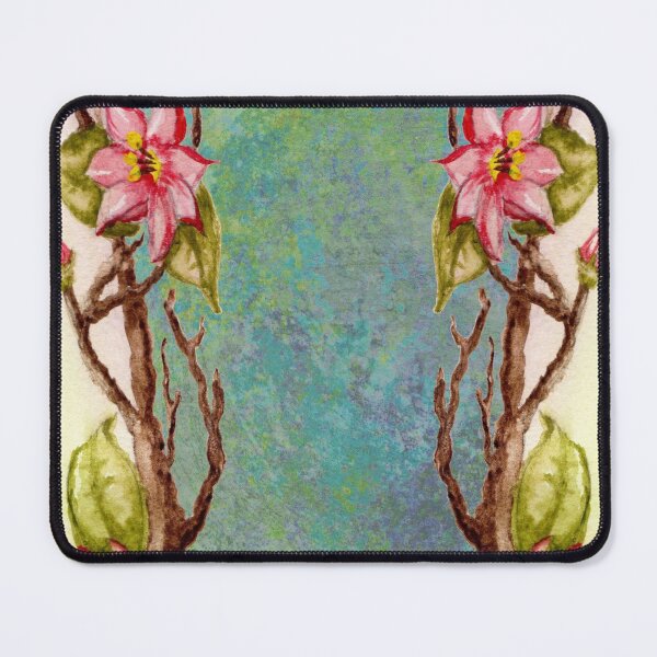 Item preview, red flowers, spring tree branch border, tie dye abstract designed and sold by Dawna Morton.