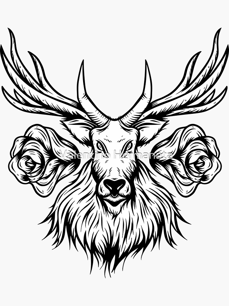 "Black and white Deer with roses" Sticker for Sale by valmedievalstd