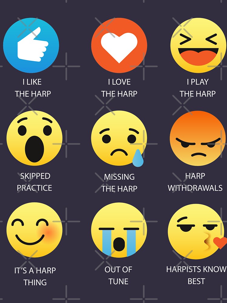 "I Love The Harp Harpist Emoji Emoticon Funny Graphic Tee Shirt Music Lovers" Tshirt by