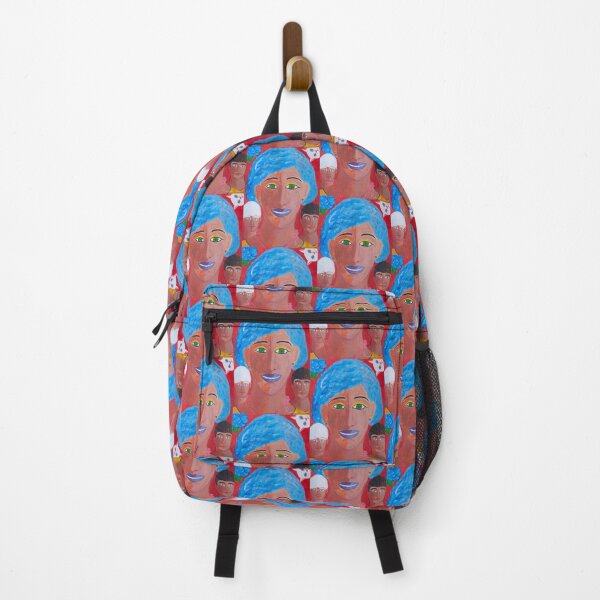 Item preview, Self portrait with green eyes and blue hair, white cats and Beatles designed and sold by Rebekah Gavra.