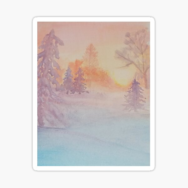 Winter Sunset Watercolor Design Sticker