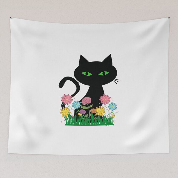 Item preview, Black Garden Cat with Colorful Flowers designed and sold by silviaol.