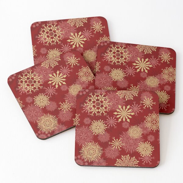 Item preview, Seamless Pattern of Golden Snowflakes Over Deep Red Background designed and sold by branaghbel.