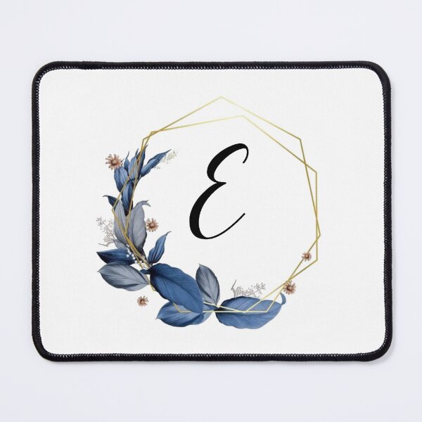Item preview, Gold Frame Monogram with Blue Leaves | Monogram Letter E designed and sold by JustSeasons.