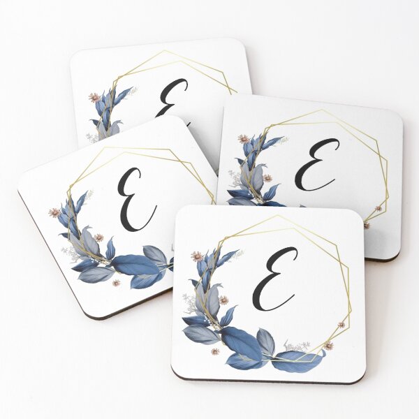 Item preview, Gold Frame Monogram with Blue Leaves | Monogram Letter E designed and sold by JustSeasons.