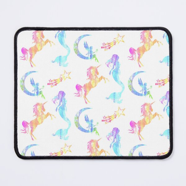 Item preview, Watercolour cut out vibrant neon colourful multicoloured Mythical mermaid fairy and unicorn pattern designed and sold by AJPaint.
