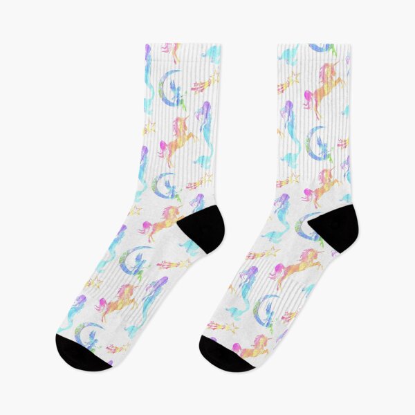 Item preview, Watercolour cut out vibrant neon colourful multicoloured Mythical mermaid fairy and unicorn pattern designed and sold by AJPaint.
