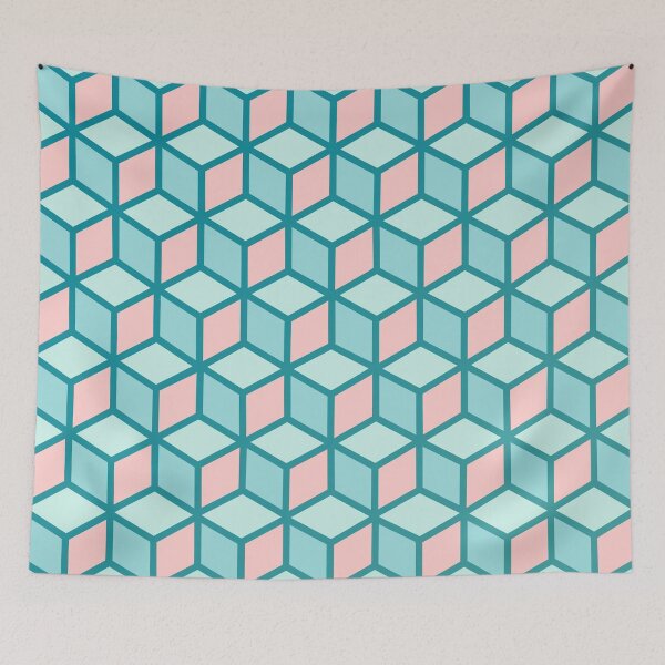 Item preview, Pastel Colors and Blue Lines Isometric Cube Pattern designed and sold by Saanis.