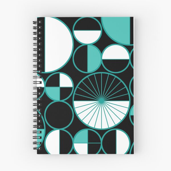 Item preview, Mid Century Modern Circles Halves Black Turquoise designed and sold by thepixelgarden.