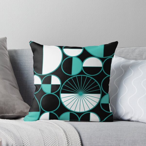 Item preview, Mid Century Modern Circles Halves Black Turquoise designed and sold by thepixelgarden.