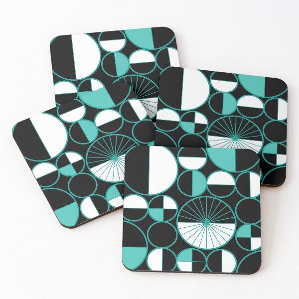 Item preview, Mid Century Modern Circles Halves Black Turquoise designed and sold by thepixelgarden.