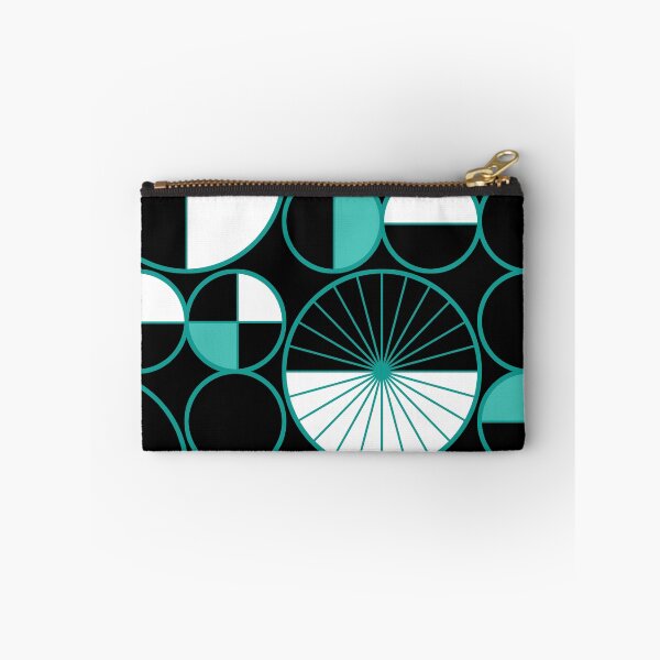Item preview, Mid Century Modern Circles Halves Black Turquoise designed and sold by thepixelgarden.