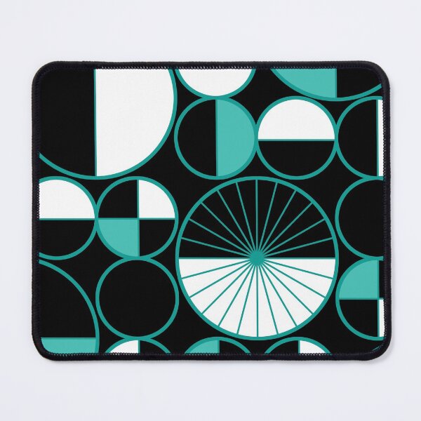 Item preview, Mid Century Modern Circles Halves Black Turquoise designed and sold by thepixelgarden.